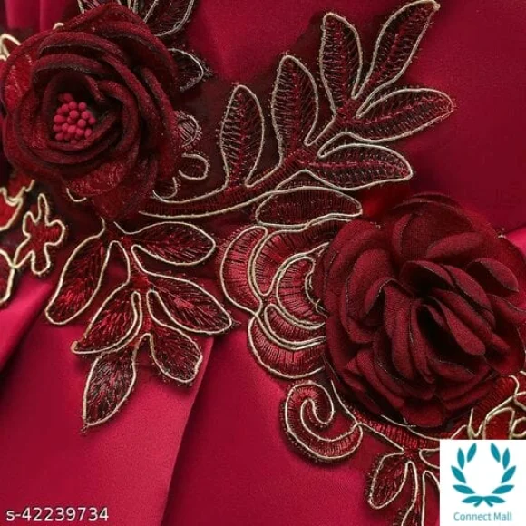 Hopscotch Girls Cotton and Polyester Sleeveless Applique Floral Party Dress in Red Color (985150) - 2-3 Years, Red (985150), Polyster, Printed, Pack of : Single